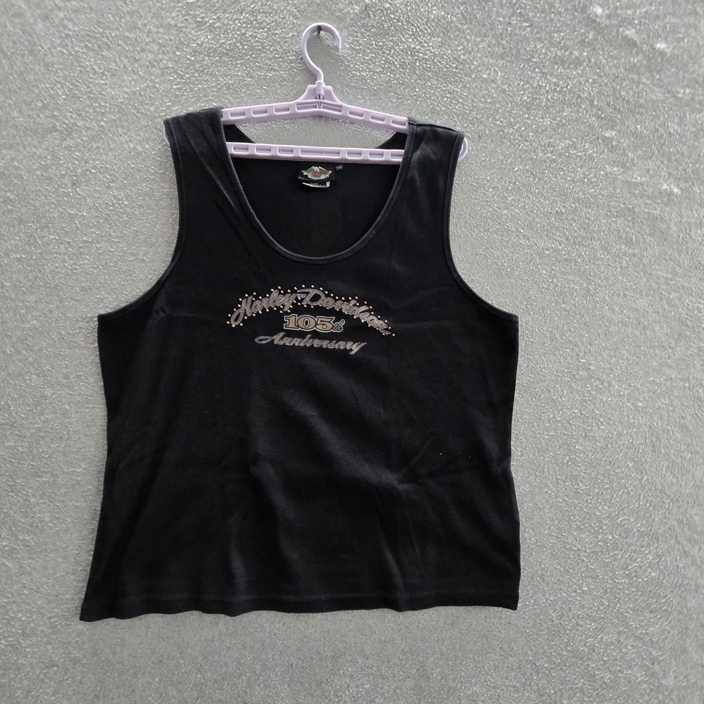 Harley-Davidson Women Tank Top 3W Black Y2K 105th Anniversary Studded Logo